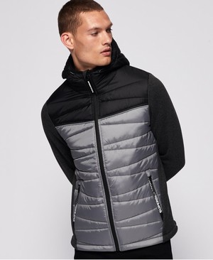 Superdry Storm Diagonal Quilted Hybrid Férfi Kapucnis Pulóver Szürke/Fekete | ARKHM8693